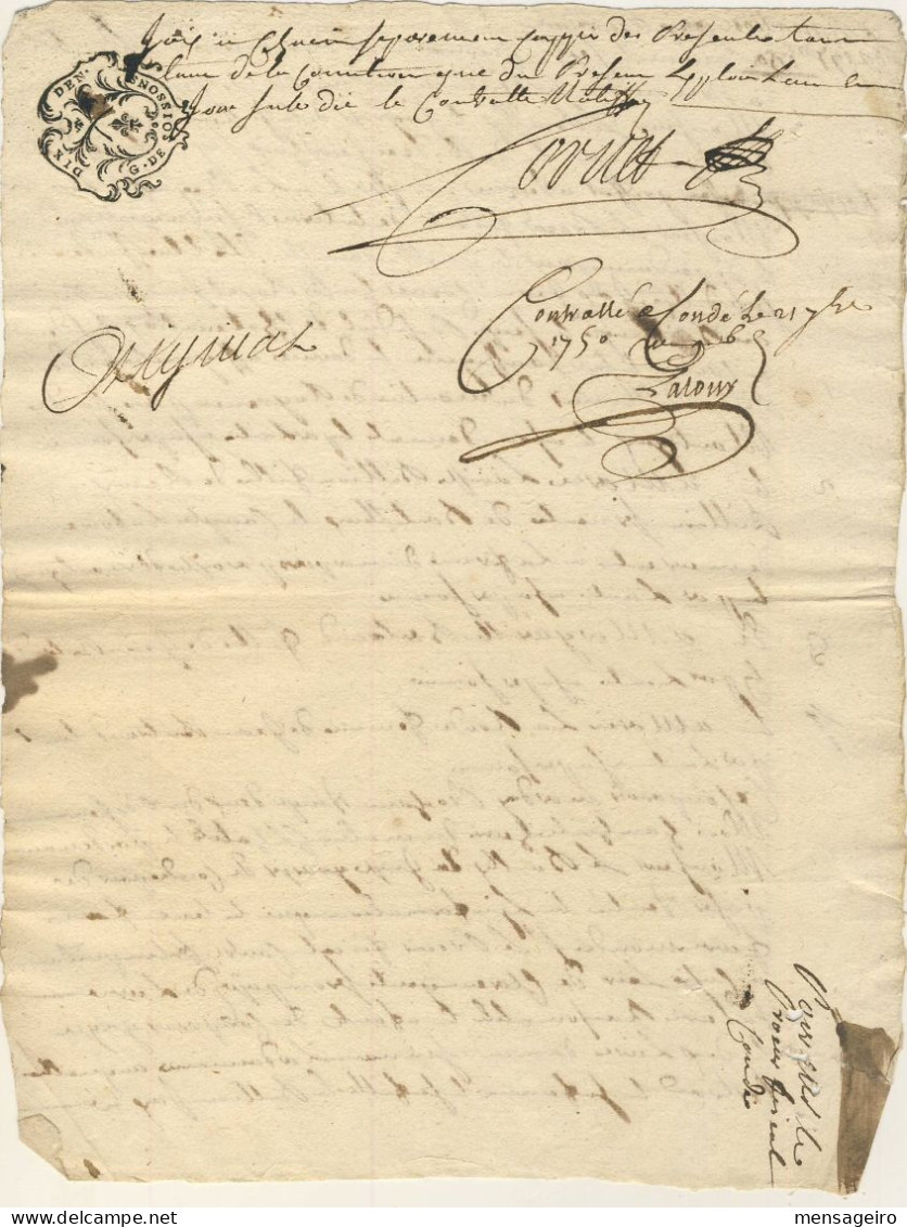 (C11) CACHET GENERALITE SOISSONS SUR DOCUMENT 1750 - Cachets Généralité