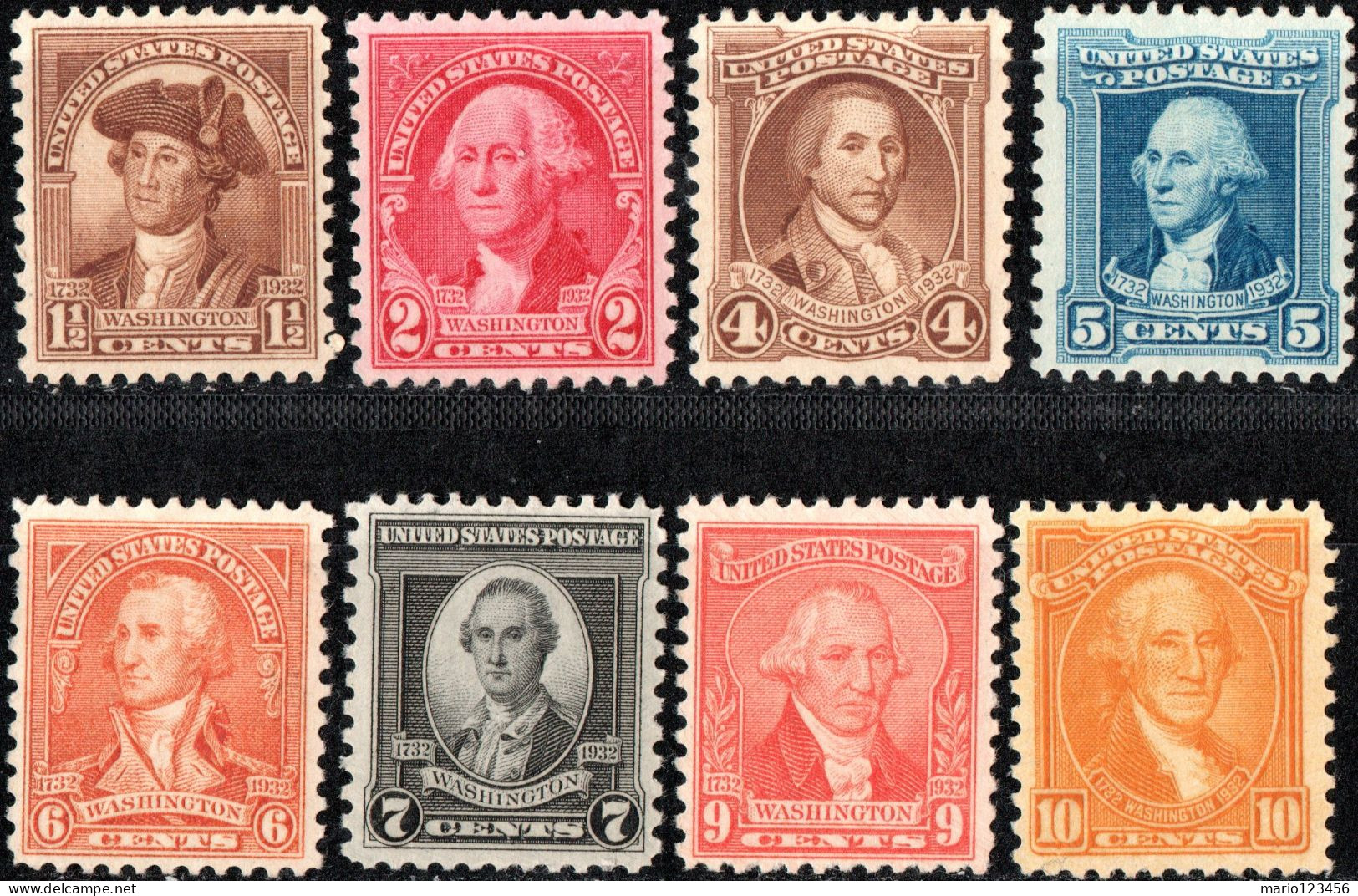 STATI UNITI. UNITES STATES, RITRATTI DI GEORGE WASHINGTON, 1932, FRANC.NUOVI (MNH**) Scott:US 706,707,709-712,714,715, - Unused Stamps