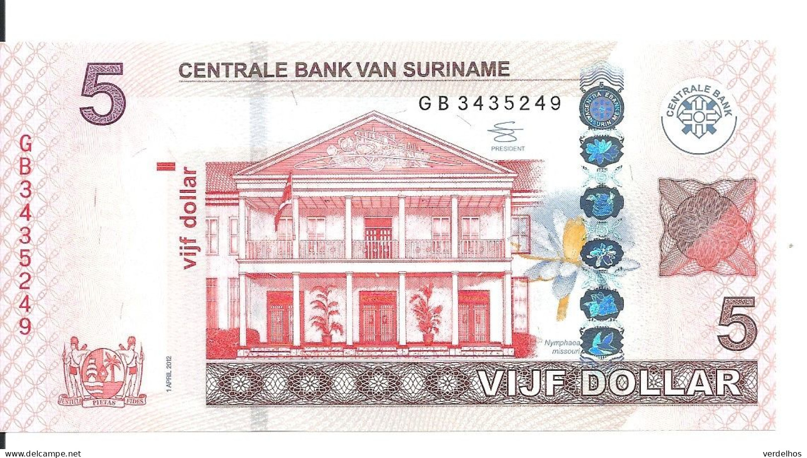 SURINAME 5 DOLLARS 2012 UNC P 162 B - Surinam