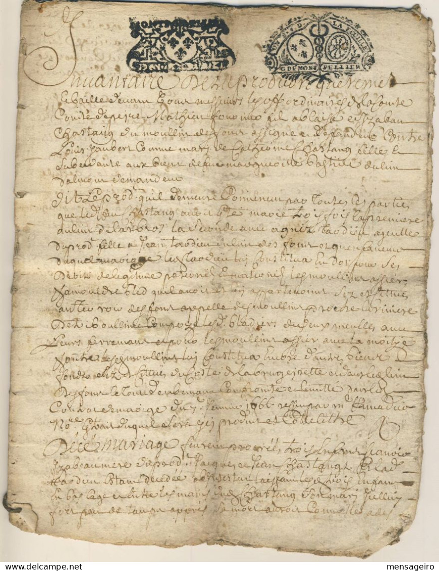 (C11) CACHETS GENERALITE MONTPELLIER SUR DOCUMENT 1724 - Cachets Généralité