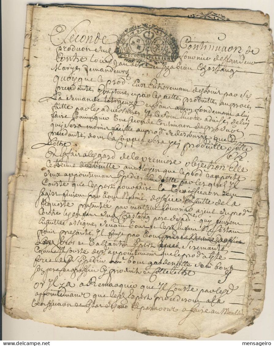 (C11) CACHETS GENERALITE MONTPELLIER SUR DOCUMENT 1724 - Cachets Généralité