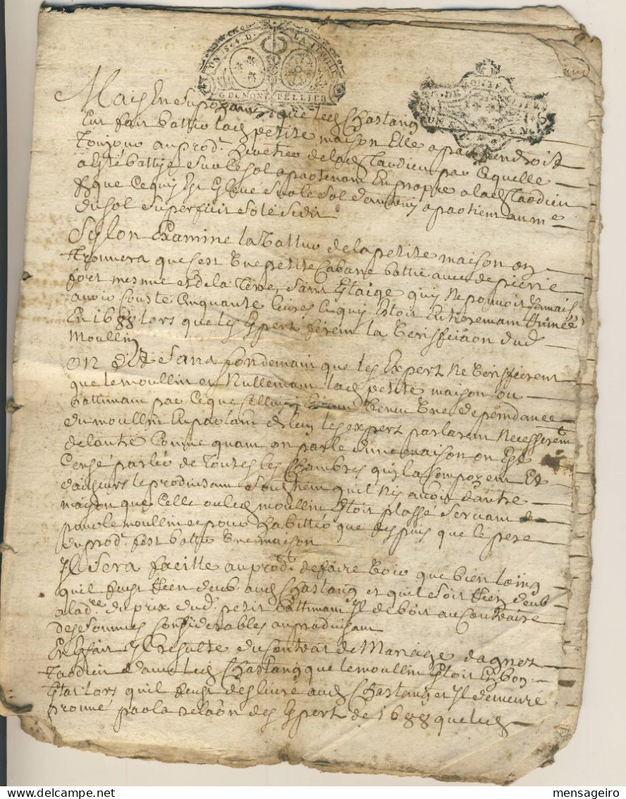 (C11) CACHETS GENERALITE MONTPELLIER SUR DOCUMENT 1724