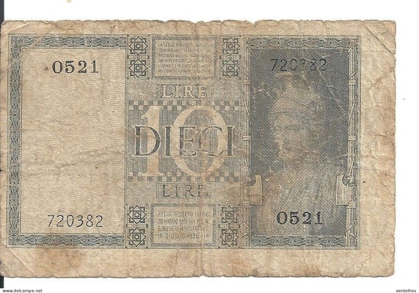ITALIE 10 LIRE 1939-44 VG+ P 25 C - Regno D'Italia – 10 Lire