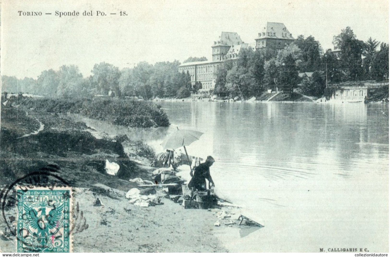 TORINO - SPONDE DEL PO - LAVANDAIA AL LAVORO - CARTOLINA FP SPEDITA NEL 1905 - Fiume Po