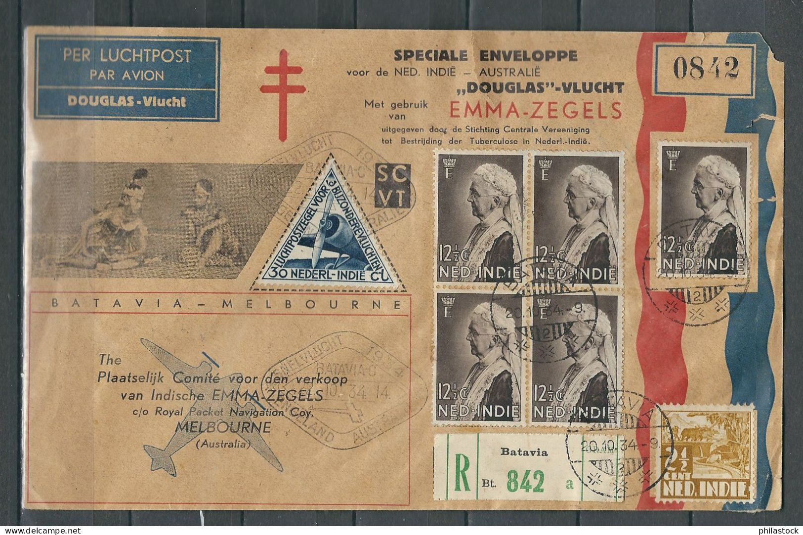 AUSTRALIE 1934 Lettre Double Recommandation Australie / Inde Néerlandaise Melbourne -Batavia - Storia Postale