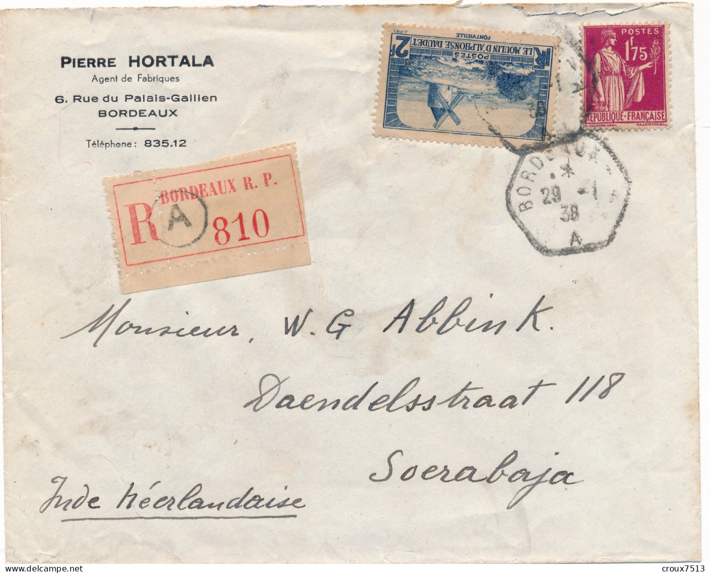 Inde Néerlandaise Courrier Recommandé De 1938 TB. - 1932-39 Paz