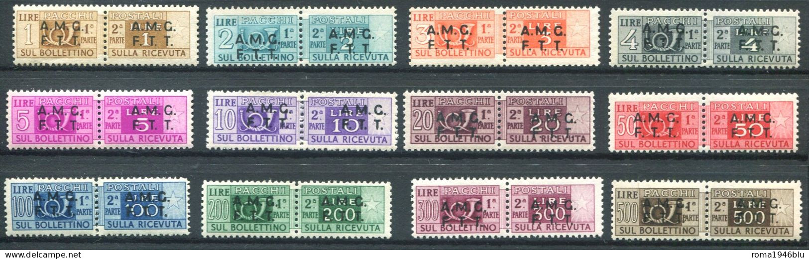 TRIESTE A 1947-48 PACCHI POSTALI SOP.TI SU DUE RIGHE 12 V. ** MNH - Paketmarken/Konzessionen