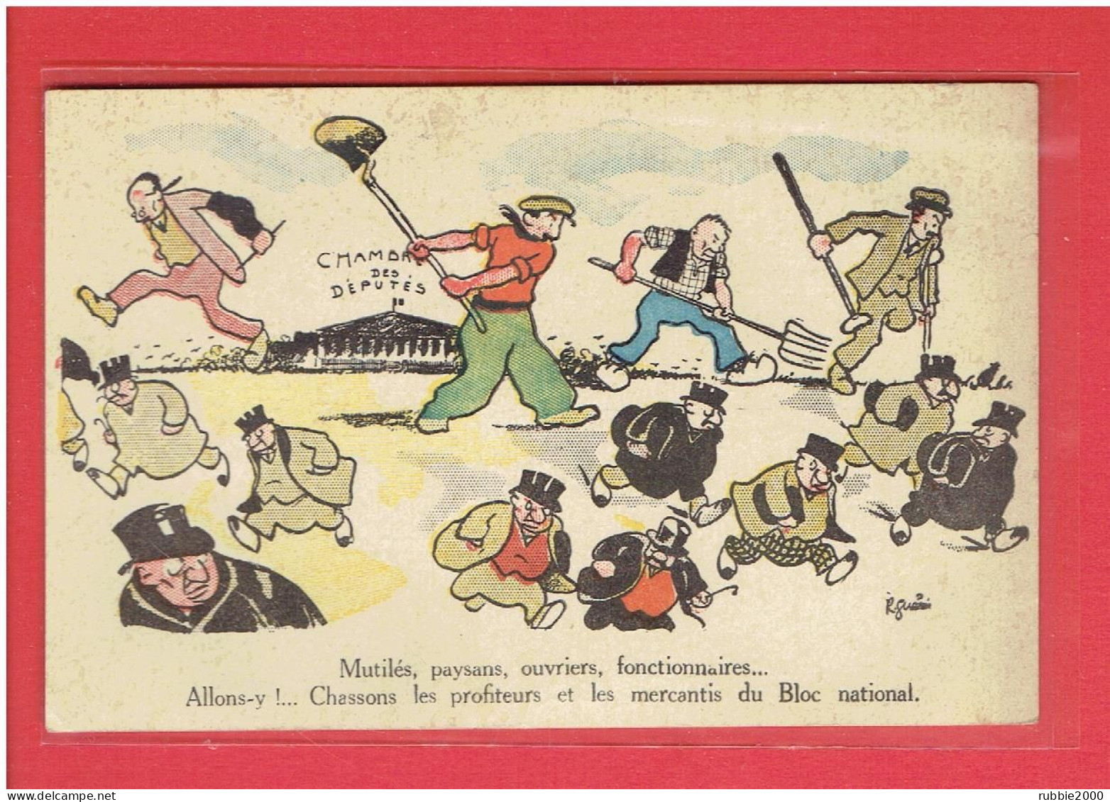 CARTE PROPAGANDE POLITIQUE DE GAUCHE 1920 CHASSONS LES PROFITEURS ET LES MERCANTIS DU BLOC NATIONAL DESSIN RAOUL GUERIN - Political Parties & Elections