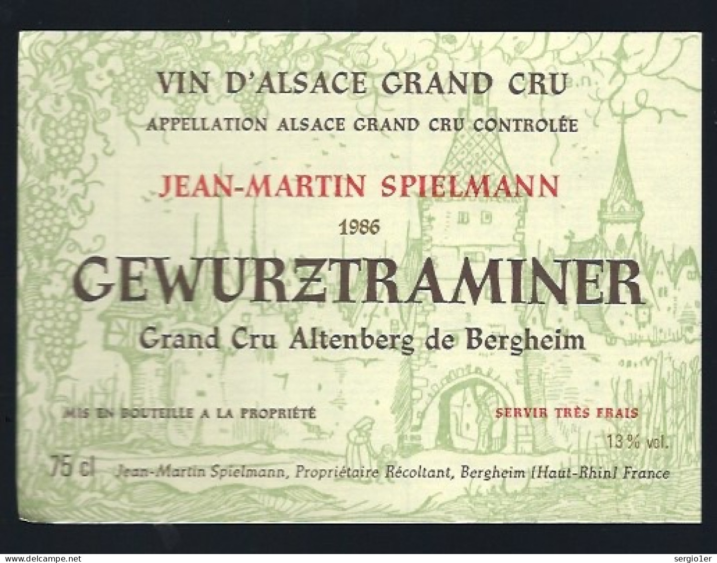 Etiquette Vin D'Alsace Grand Cru Altemberg De Bergheim  Gewurztraminer 1986 Jean Martin Spielmann - Gewurztraminer