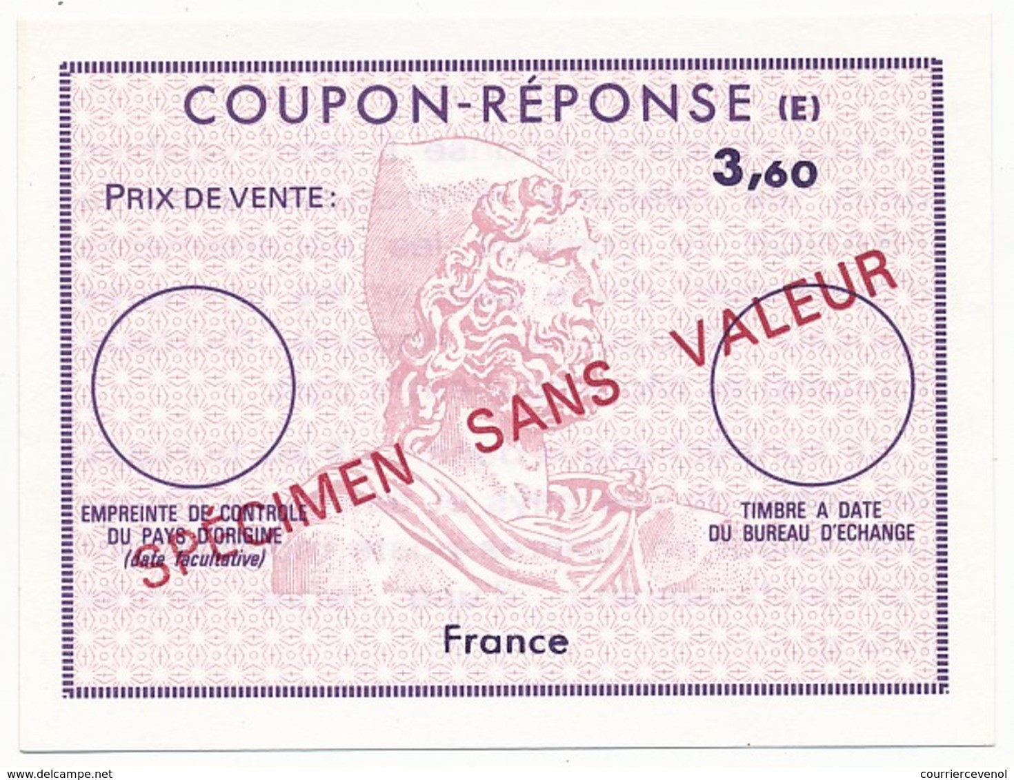 Coupon-Réponse (E) 3,60 Surchargé  "Spécimen Sans Valeur" En Rouge - Buoni Risposte