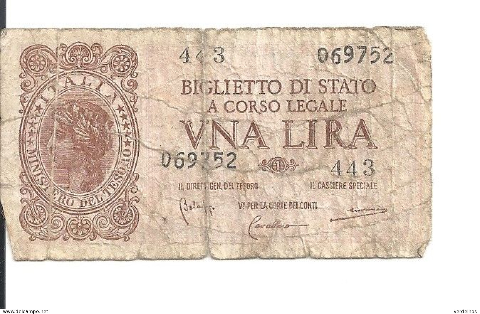 ITALIE 1 LIRE 1944 VG+ P 29 B - Regno D'Italia – 1 Lira