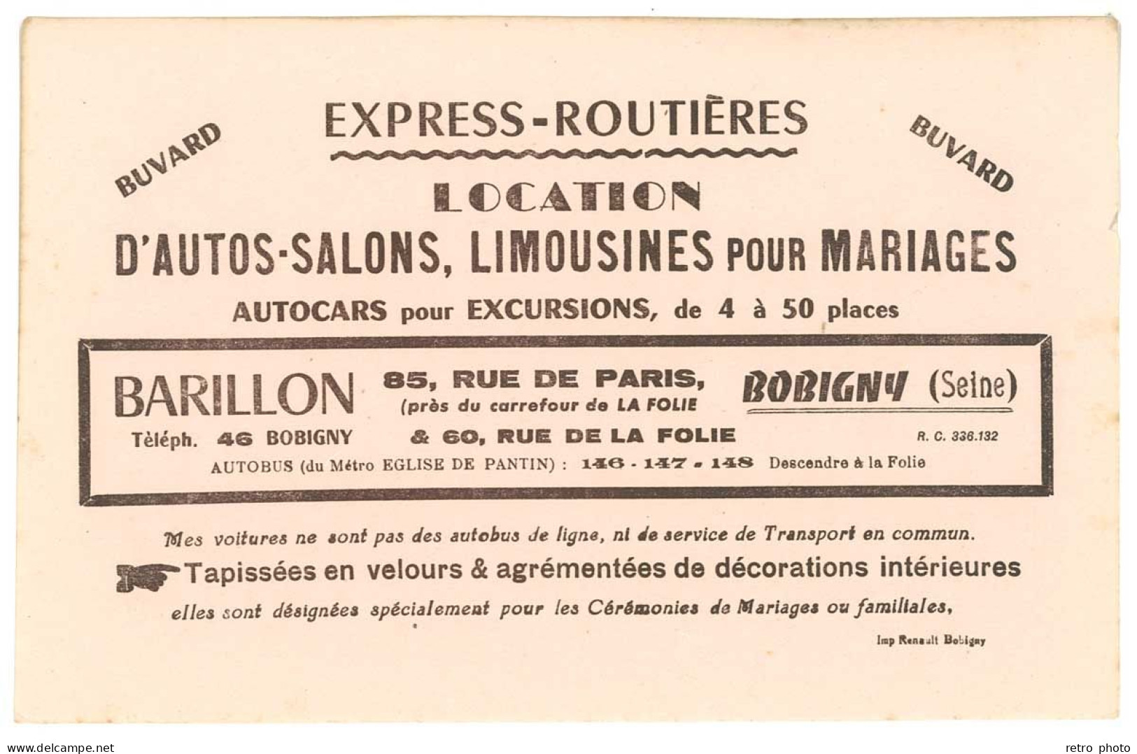 Buvard Express-Routières, Location D'autos-salons, Limousines Pour Mariages ..., Barillon à Bobigny - Automóviles