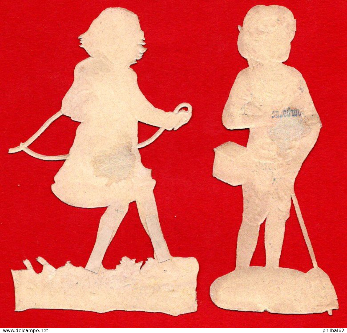 2 Chromos Découpis. Enfants. Fillette Qui Saute à La Corde Et Garçonnet Qui Pêche. - Enfants