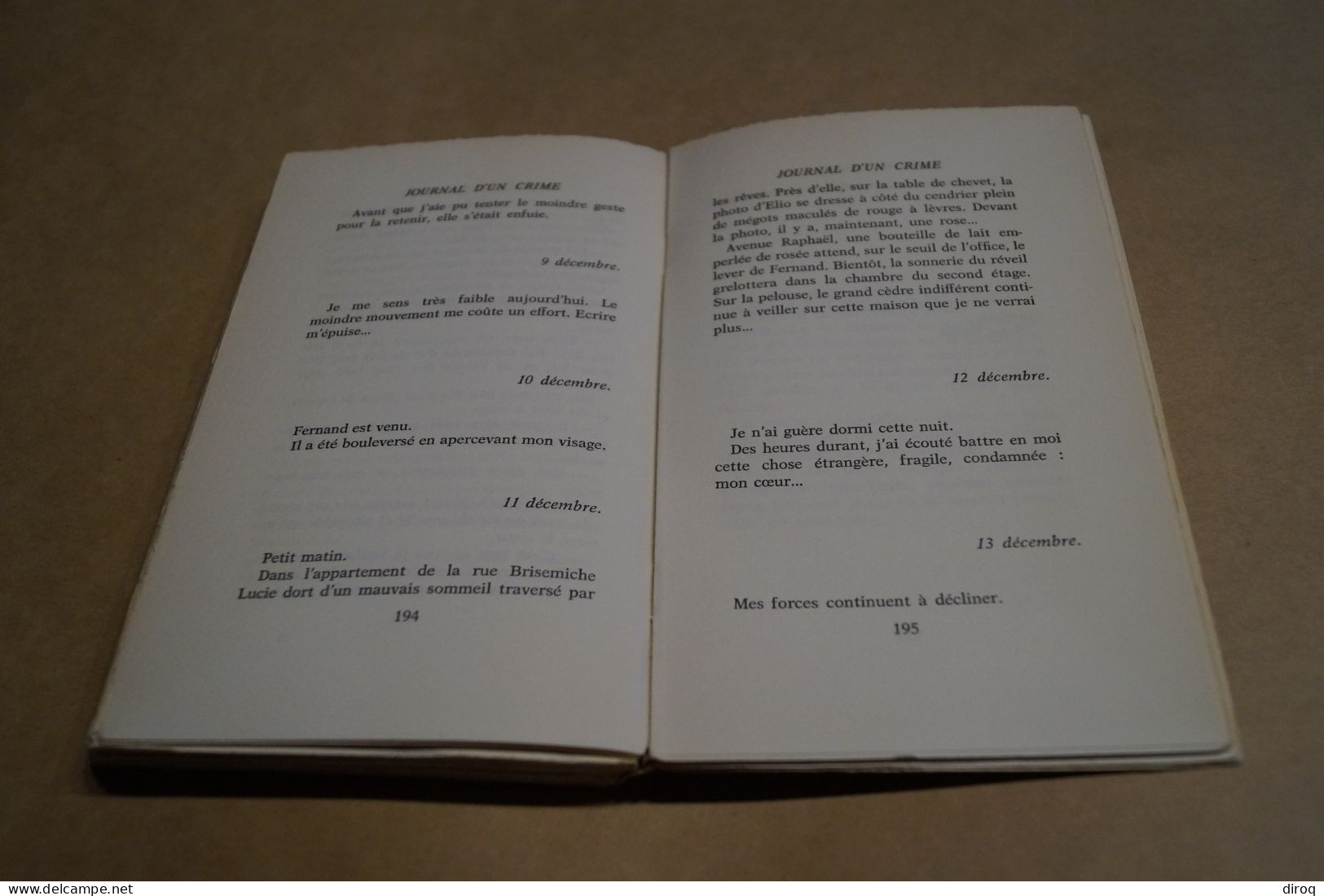 Charles Bertin,dédicacé,Journal d'un crime,1961,complet 212 pages,19 Cm. / 12 Cm.