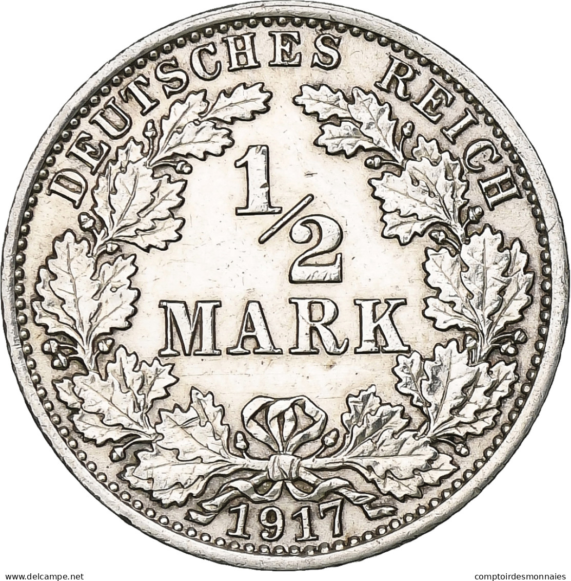 GERMANY - EMPIRE, 1/2 Mark, 1917, Berlin, TTB+, Argent, KM:17 - 1/2 Mark