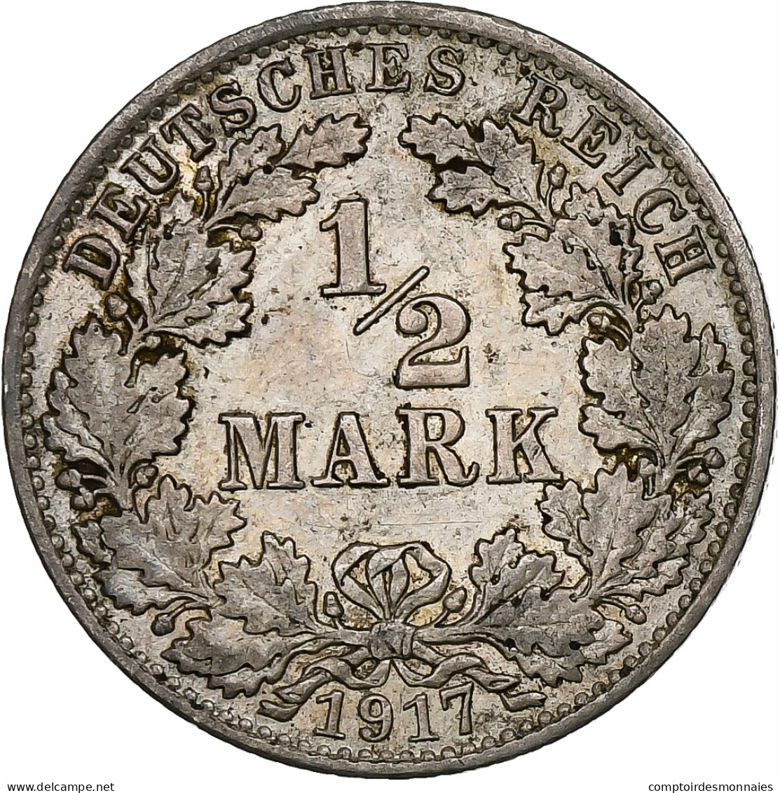 Empire Allemand, 1/2 Mark, 1917, Berlin, Argent, TTB, KM:17 - 1/2 Mark