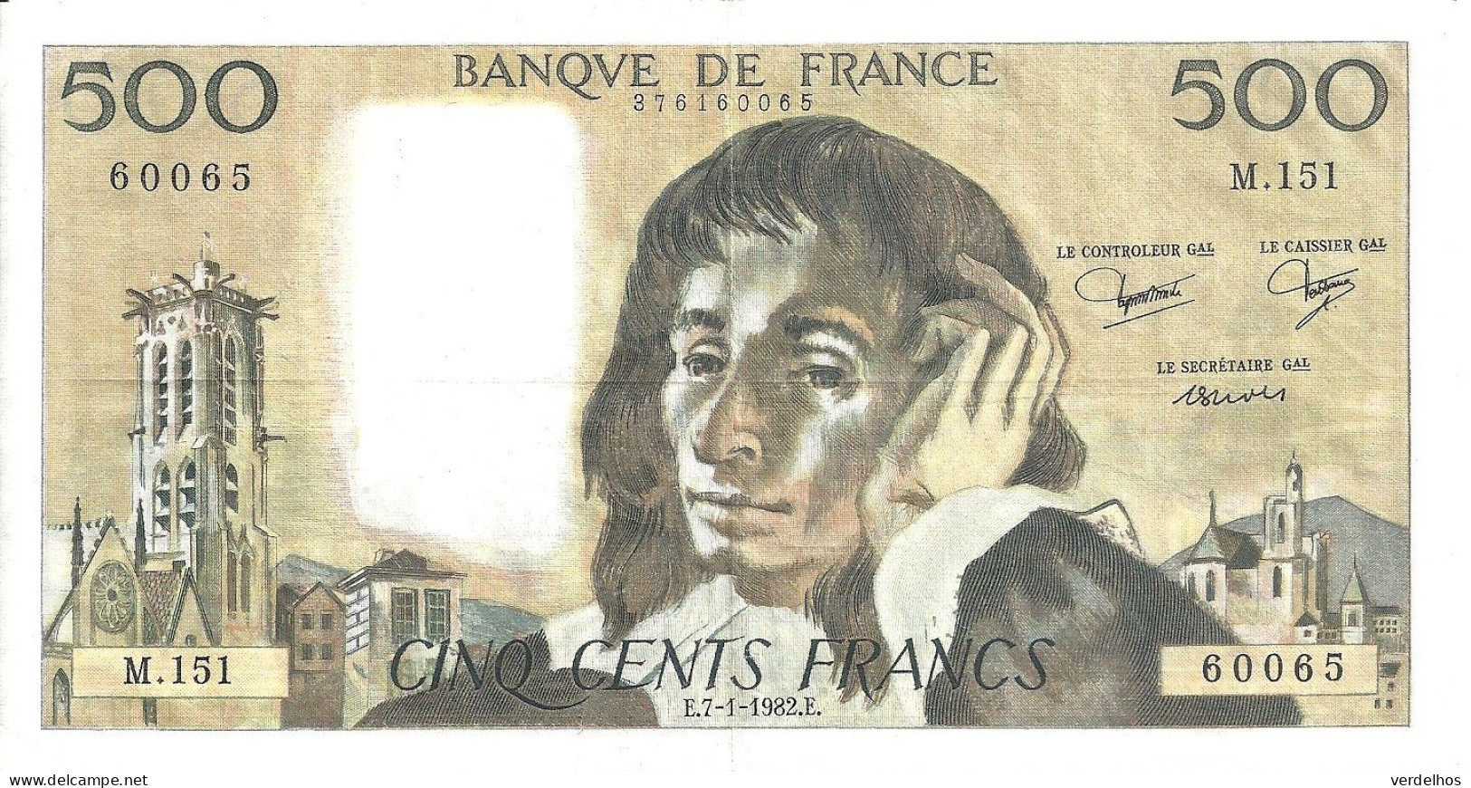 FRANCE 500 FRANCS 1982 XF P 156 E - 500 F 1968-1993 ''Pascal''