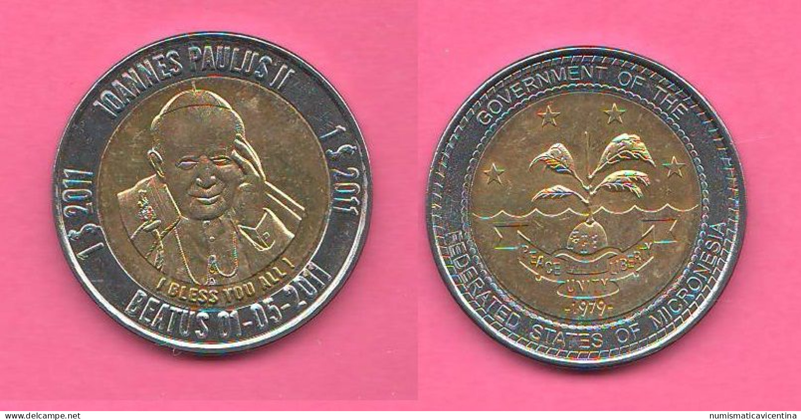 Micronesia 1 $ Dollar 2011 Micronésie Pope Wojtyla Bimetallic Fantasy Coin - Micronesië