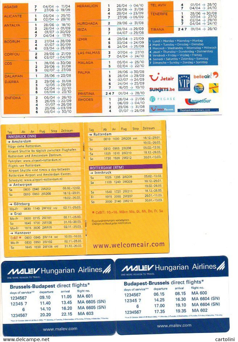 3 Mini Timetabels Honoraire Malev Welcome Air - Europa