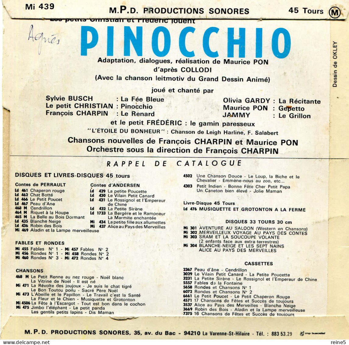 PINOCCHIO Avec LA CHANSON DU FILM >> VINYLE & POCHETTE BON USAGE REF-LEX-71-71A - Bambini
