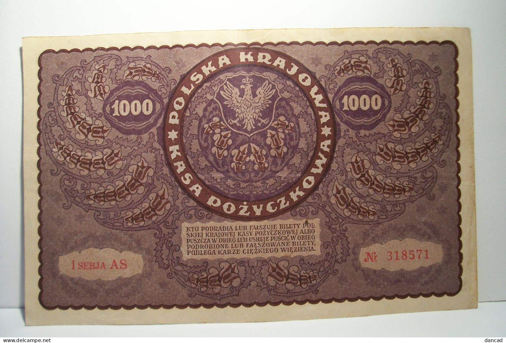 POLOGNE - BILLET De BANQUE -  1000  LEI  BANKNOTE  TYSIAC  MAREK  - POLSKICH - Poland