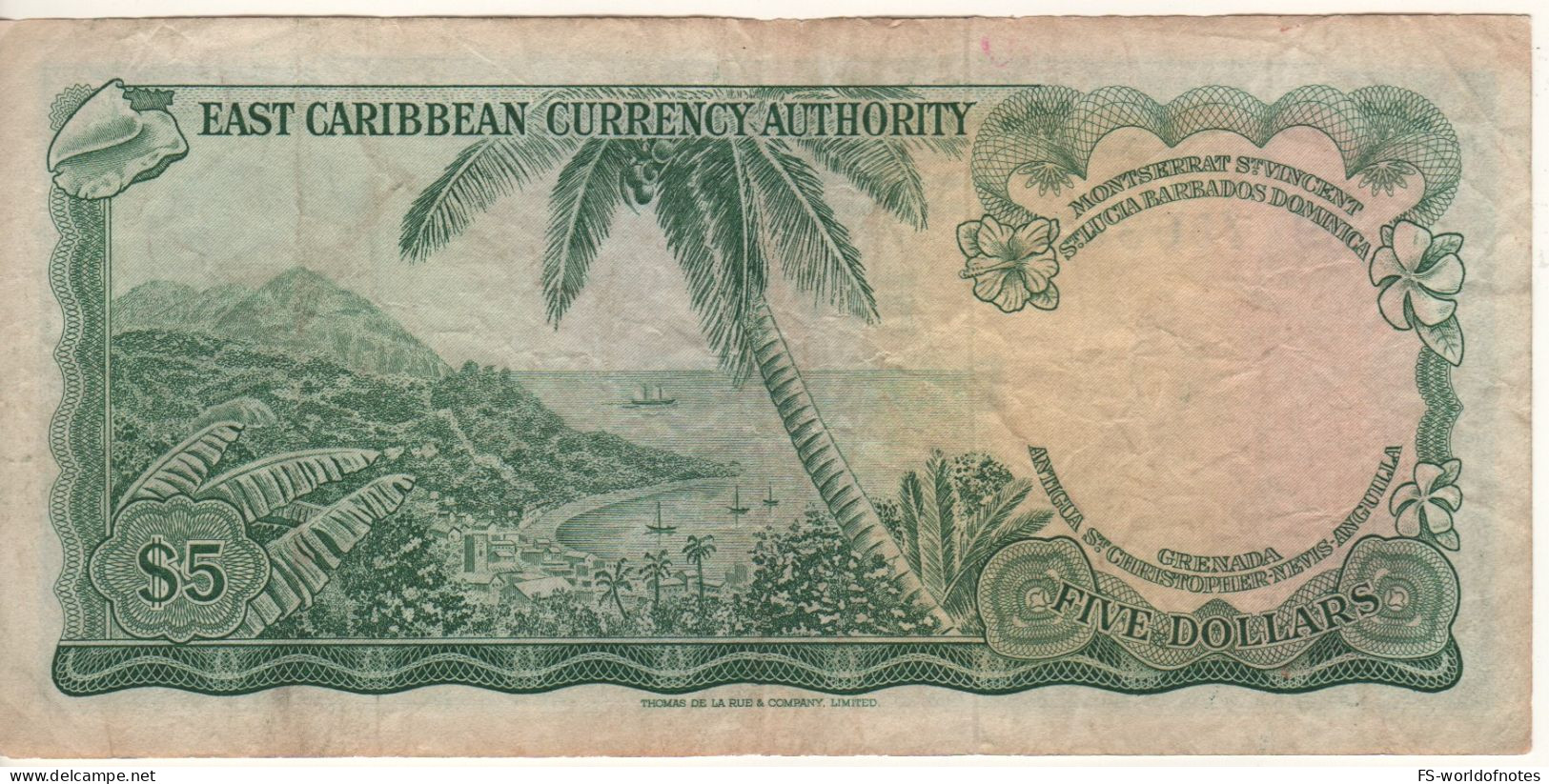 EAST CARIBBEAN  $ 5   P14e   ( ND - 1965 )    Elizabeth II  + Coastal Scene At Back - East Carribeans