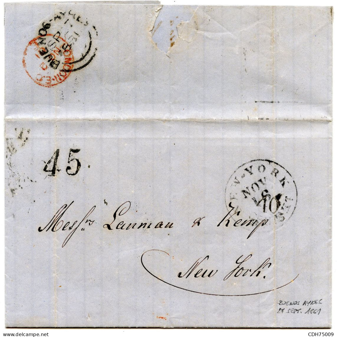 ARGENTINE - LETTRE DE BUENOS AIRES POUR NEW YORK VOIE ANGLAISE, 1861 - Lettres & Documents