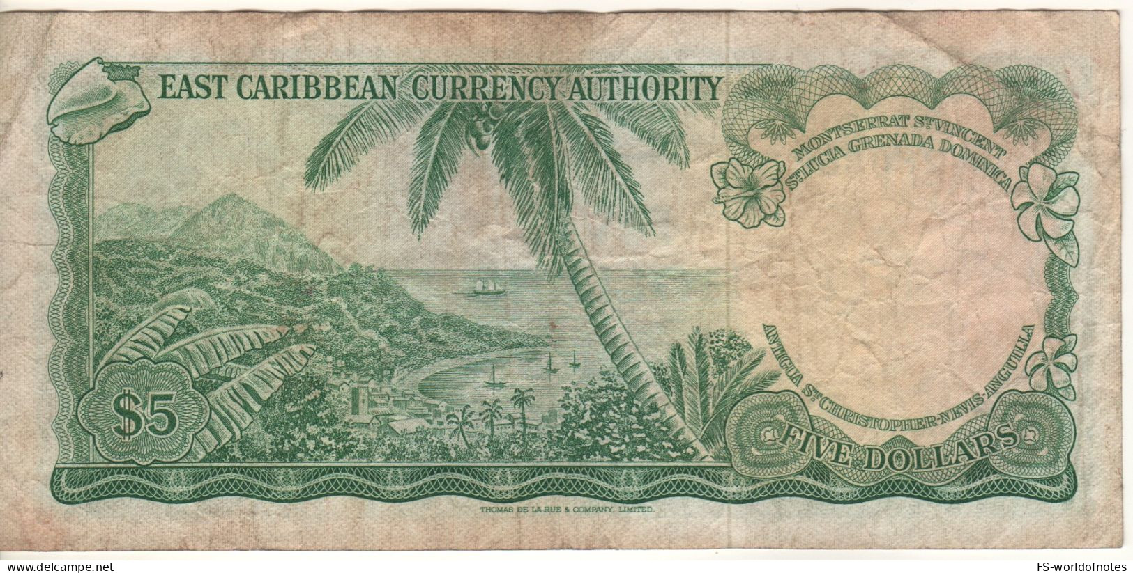 EAST CARIBBEAN  $ 5   P14h(2)   ( ND - 1965 )    Elizabeth II  + Coastal Scene At Back - Oostelijke Caraïben