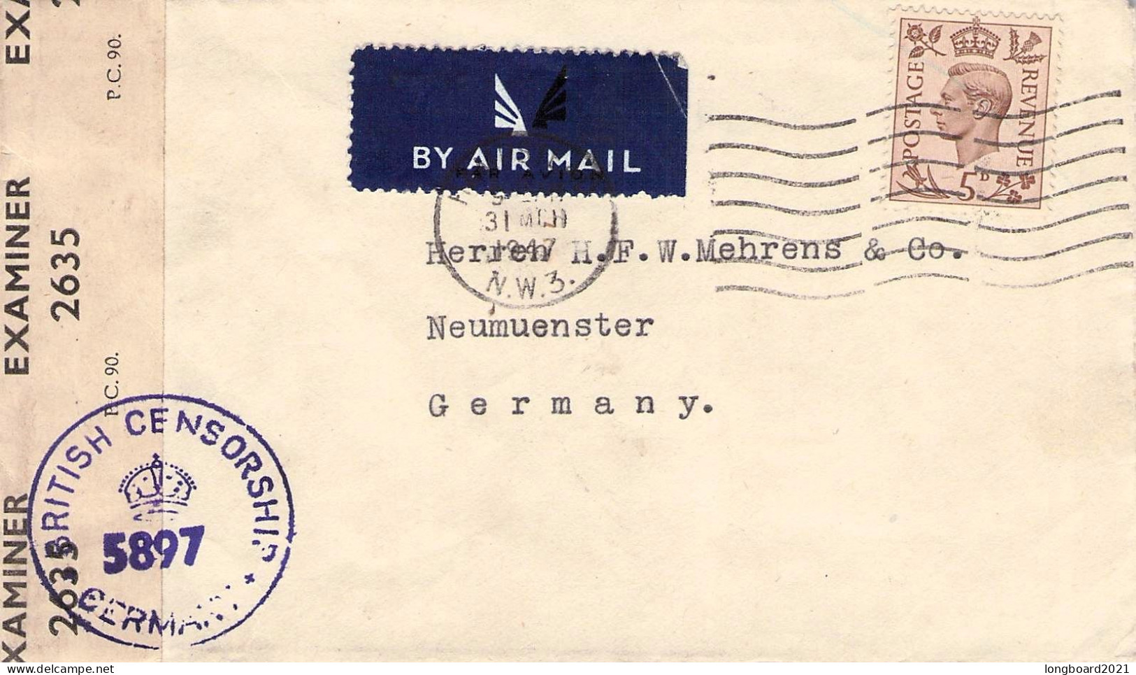 GREAT BRITAIN - AIRMAIL 1947 LONDON - NEUMÜNSTER/DE -CENSOR- / 5093 - Briefe U. Dokumente