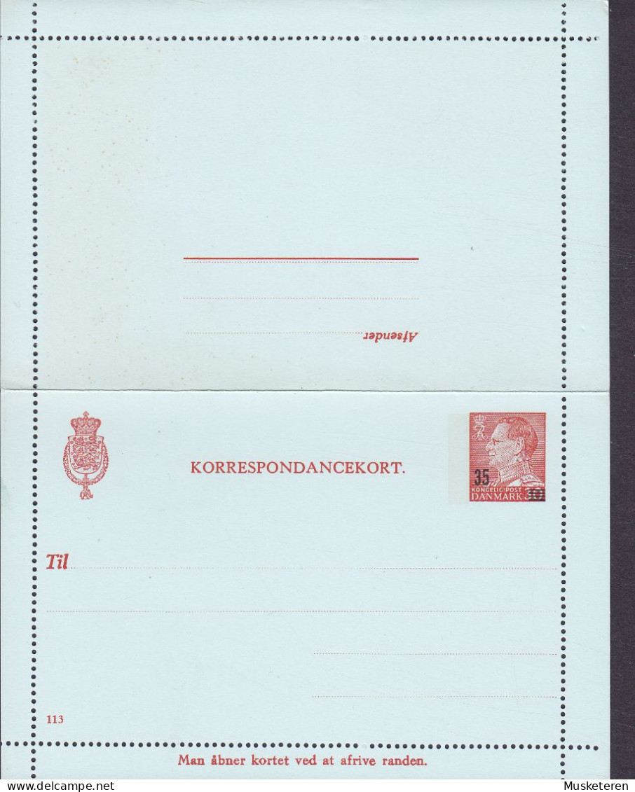 Denmark Postal Stationery Ganzsache Entier Korrespondancekort (113) 1962, 35 Ø Auf 30 Ø Fr. IX. Unused (2 Scans) - Entiers Postaux