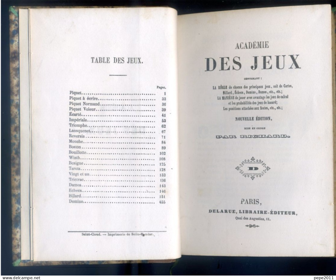 RICHARD - ACADÉMIE Des JEUX - Règles, Manière De Jouer, Punitions Des Jeux De Cartes, Billard, Échecs, Domino, Dames... - Giochi Di Società