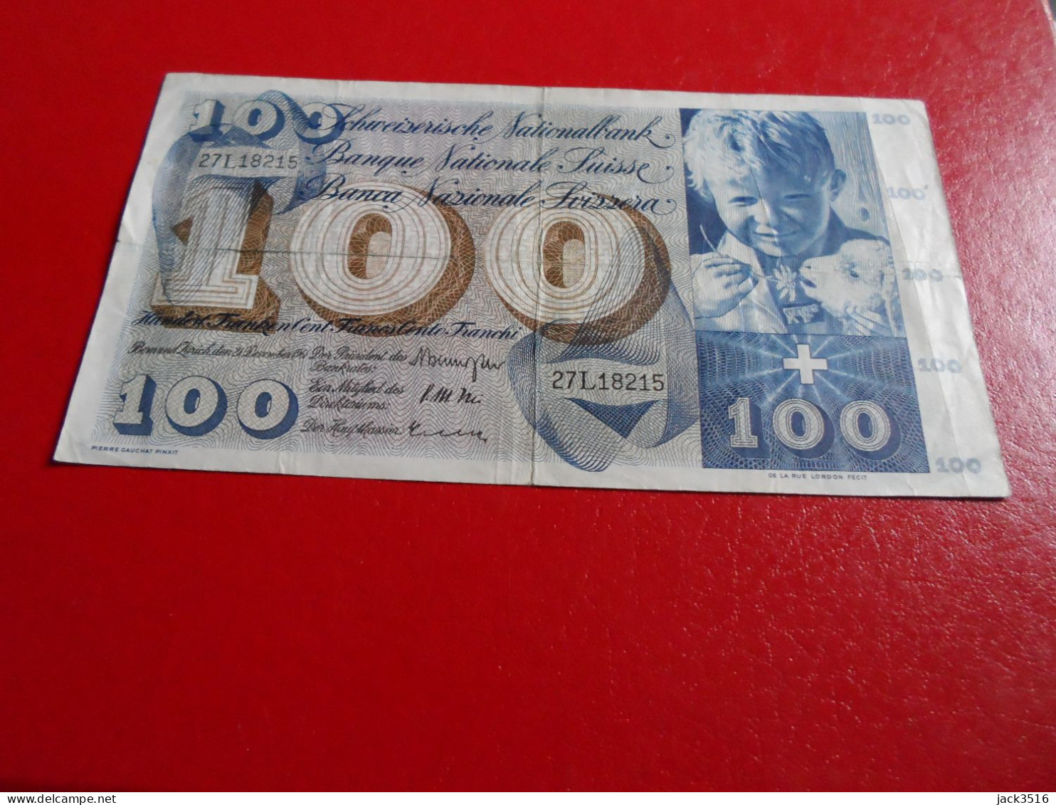 Billet 100 Francs 1961 Gauchet - Switzerland