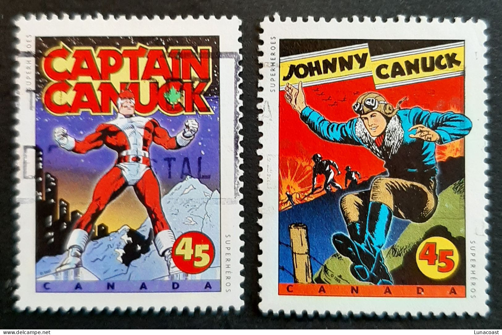 Canada 1995  USED  Sc1580 -1582,  2 X 45c  Superheroes, Johnny Canuck And Captain Canuck - Oblitérés