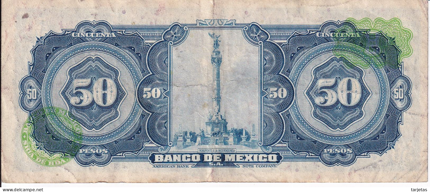 BILLETE DE MEXICO DE 50 PESOS DEL AÑO 1972 DIFERENTES FIRMAS   (BANKNOTE) - Mexique