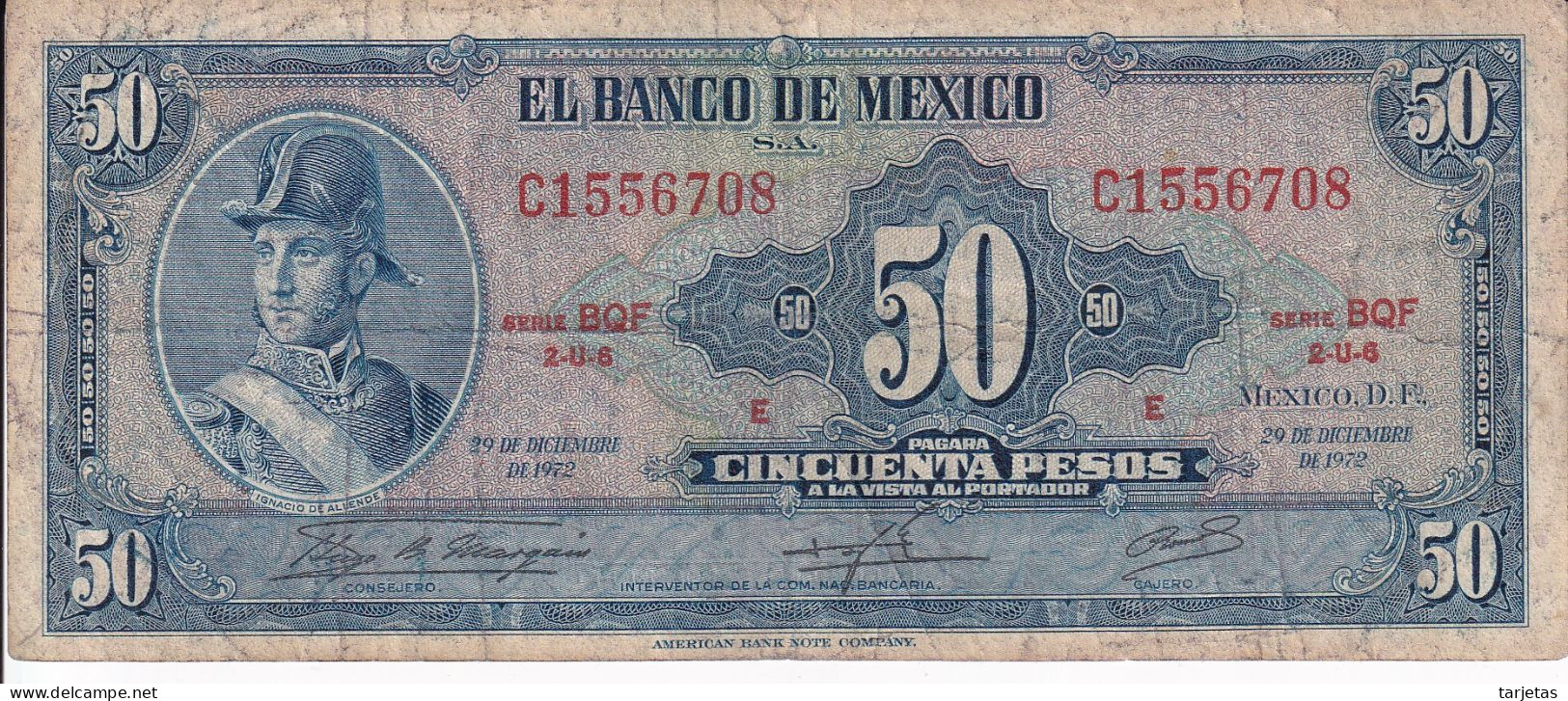 BILLETE DE MEXICO DE 50 PESOS DEL AÑO 1972 DIFERENTES FIRMAS   (BANKNOTE) - Mexiko