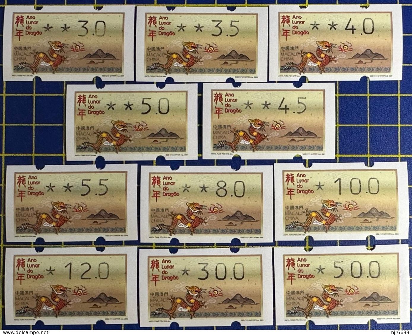 2024 LUNAR NEW YEAR OF THE DRAGON KLUSSENDORF MACHINE ATM LABELS COMPLETE SET OF 11. - Automaten