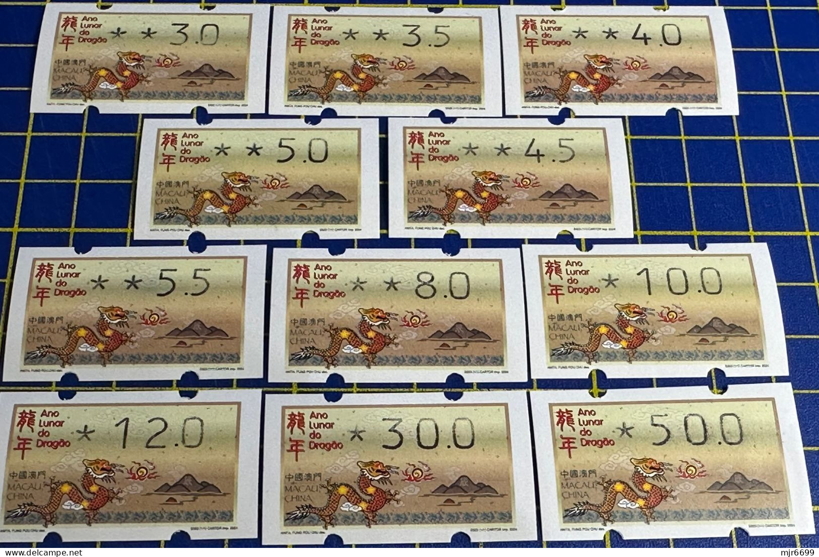 2024 LUNAR NEW YEAR OF THE DRAGON KLUSSENDORF MACHINE ATM LABELS COMPLETE SET OF 11. - Distributors