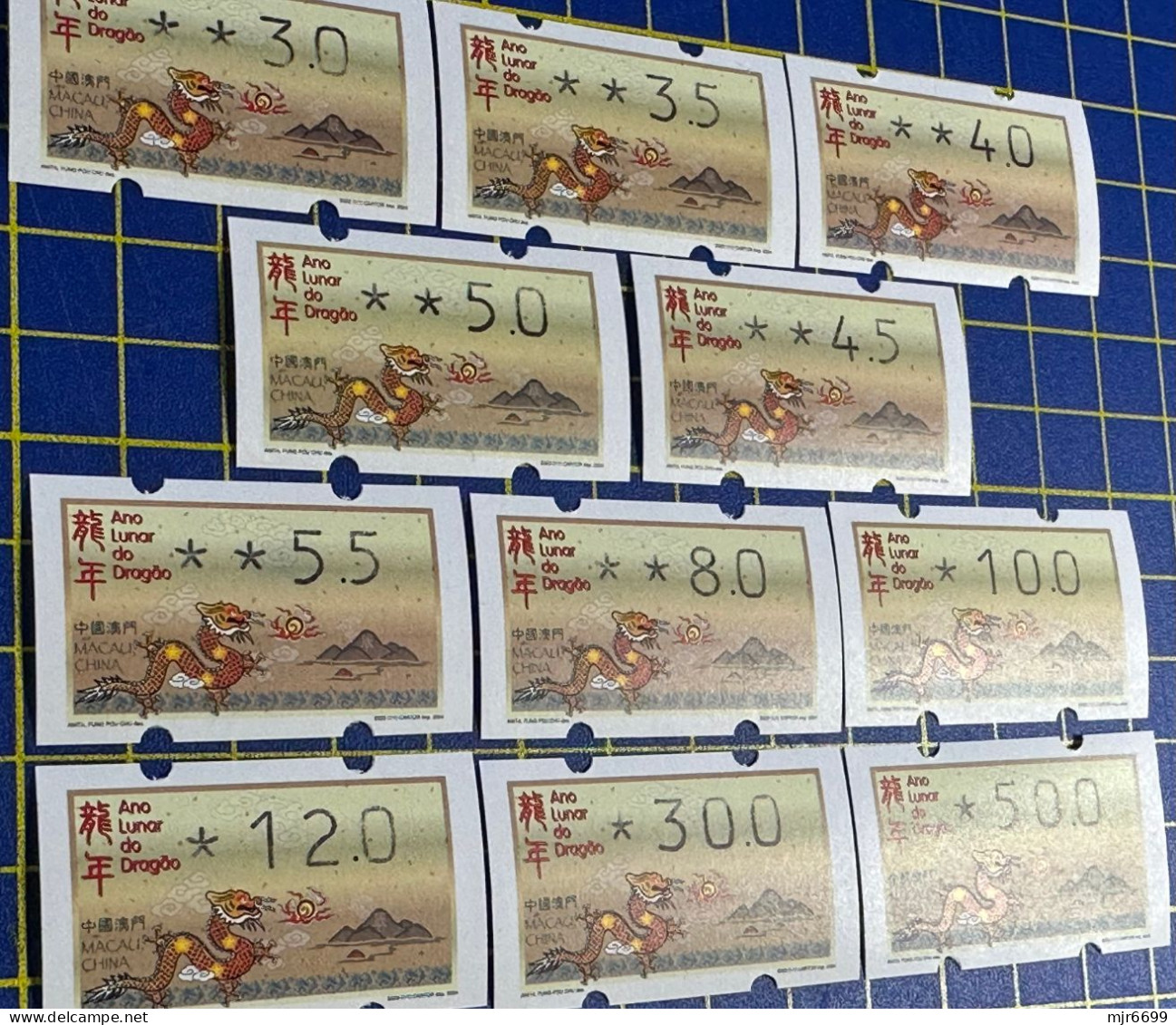 2024 LUNAR NEW YEAR OF THE DRAGON KLUSSENDORF MACHINE ATM LABELS COMPLETE SET OF 11. - Automatenmarken