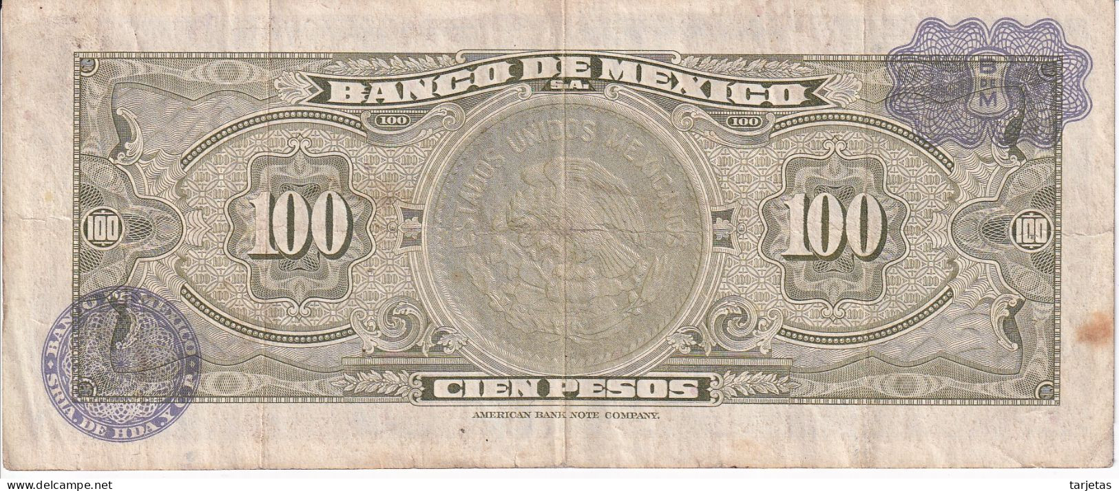 BILLETE DE MEXICO DE 100 PESOS DEL AÑO 1973 DIFERENTES FIRMAS (BANKNOTE) - México