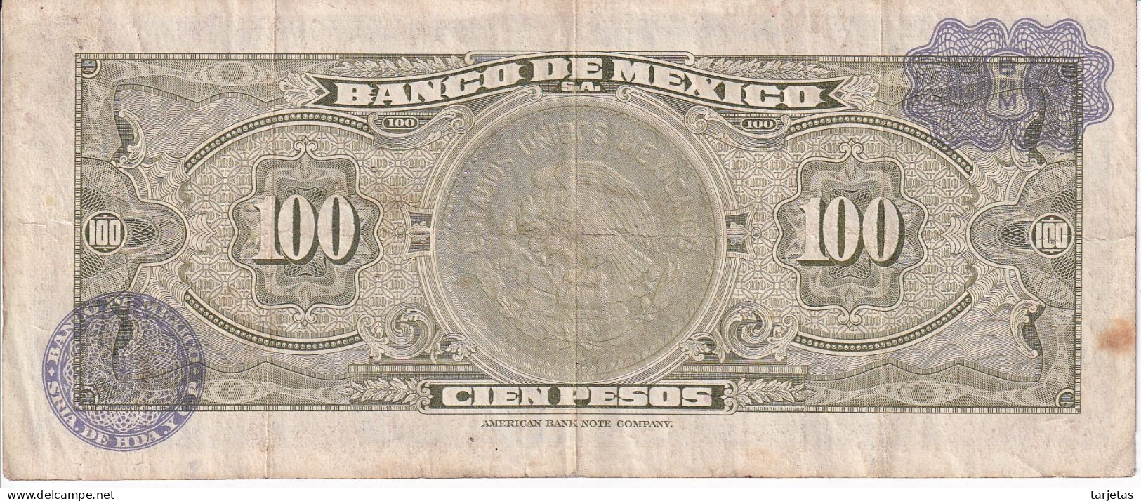 BILLETE DE MEXICO DE 100 PESOS DEL AÑO 1973 DIFERENTES FIRMAS (BANKNOTE) - Mexique