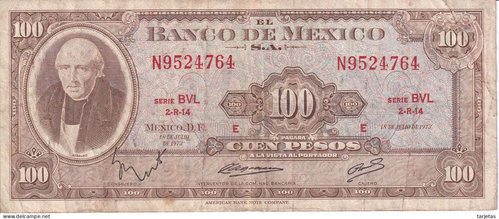 BILLETE DE MEXICO DE 100 PESOS DEL AÑO 1973 DIFERENTES FIRMAS (BANKNOTE) - Mexique