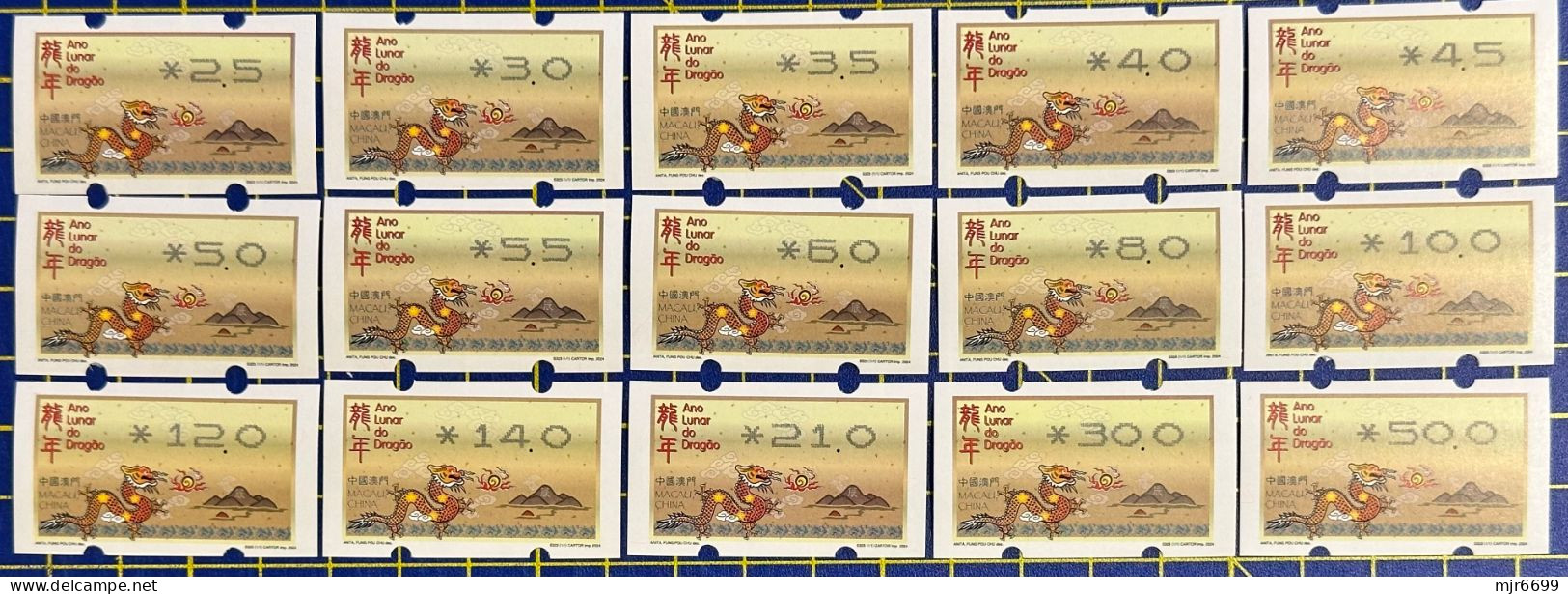 2024 LUNAR NEW YEAR OF THE DRAGON NEW VISION MACHINE ATM LABELS COMPLETE SET OF 15 - Distributors