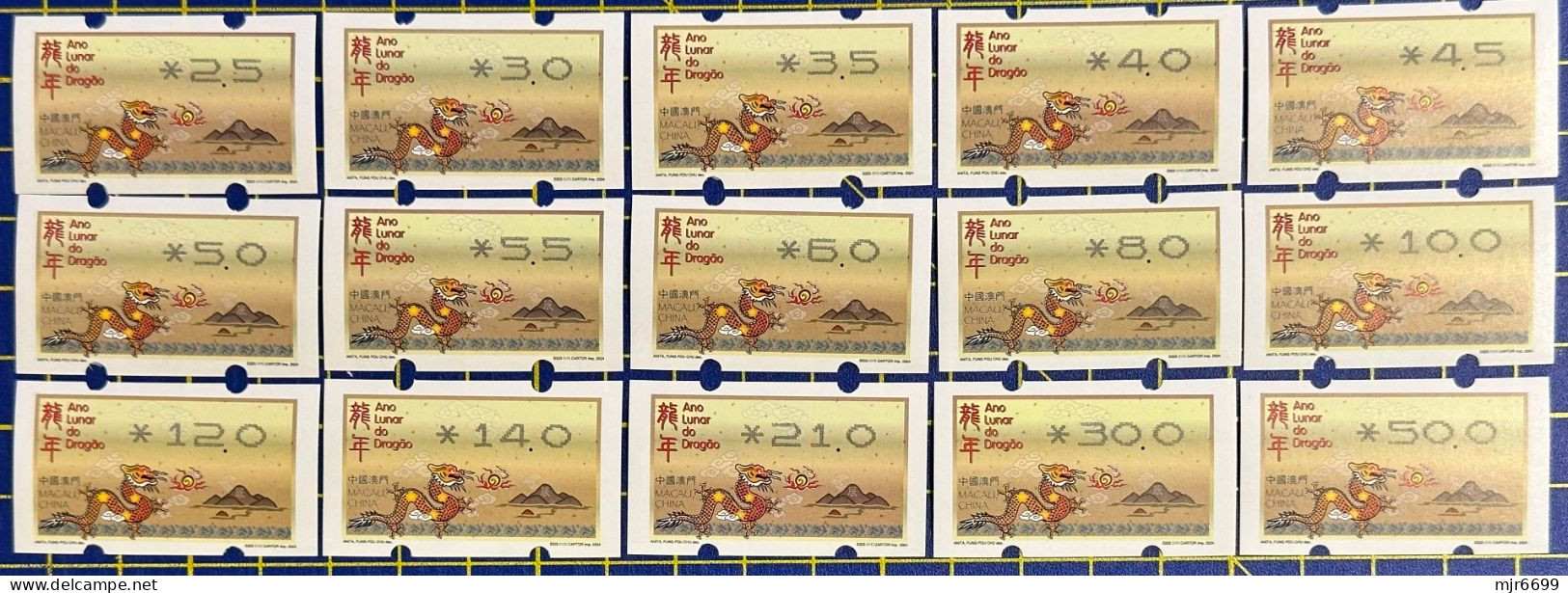 2024 LUNAR NEW YEAR OF THE DRAGON NEW VISION MACHINE ATM LABELS COMPLETE SET OF 15 - Distributeurs