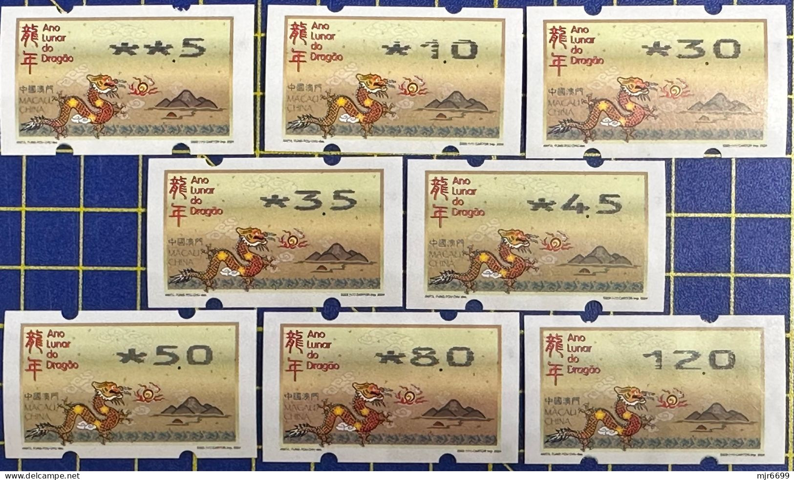 2024 LUNAR NEW YEAR OF THE DRAGON NAGLER MACHINE ATM LABELS COMPLETE SET OF 8 - Automatenmarken
