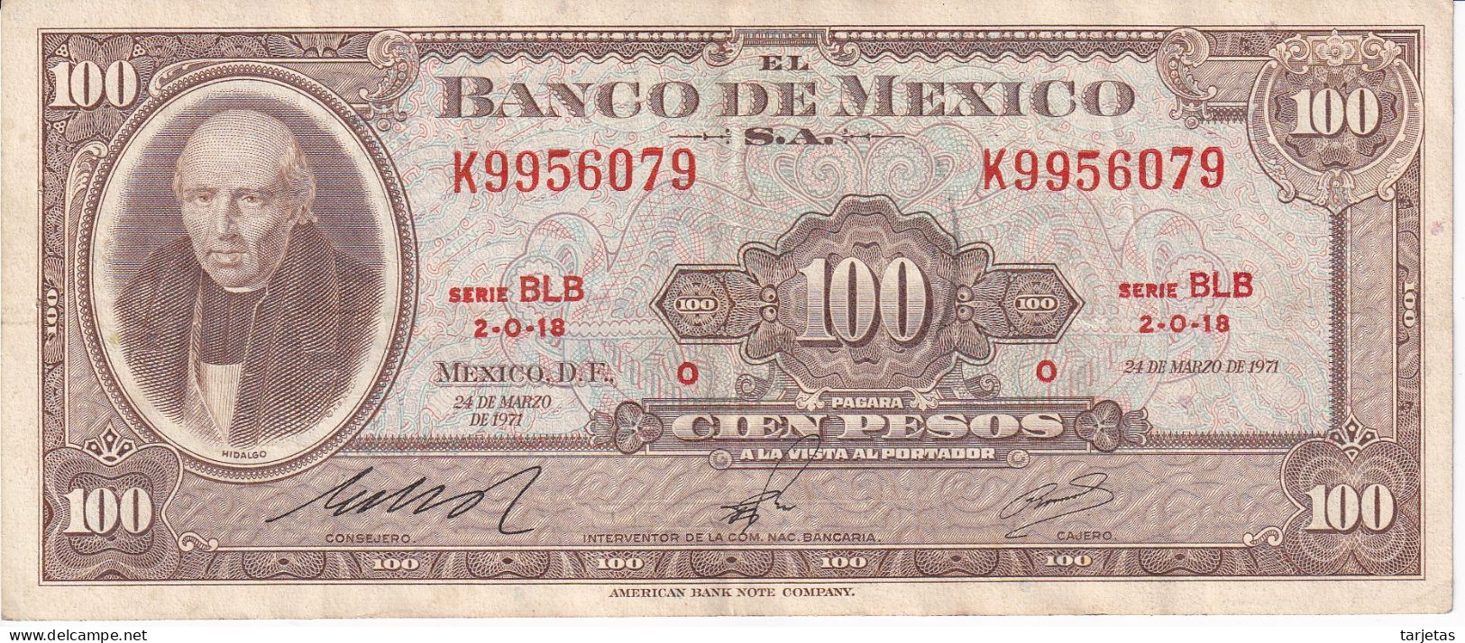 BILLETE DE MEXICO DE 100 PESOS DEL AÑO 1971 DIFERENTES FIRMAS (BANKNOTE) - Mexico