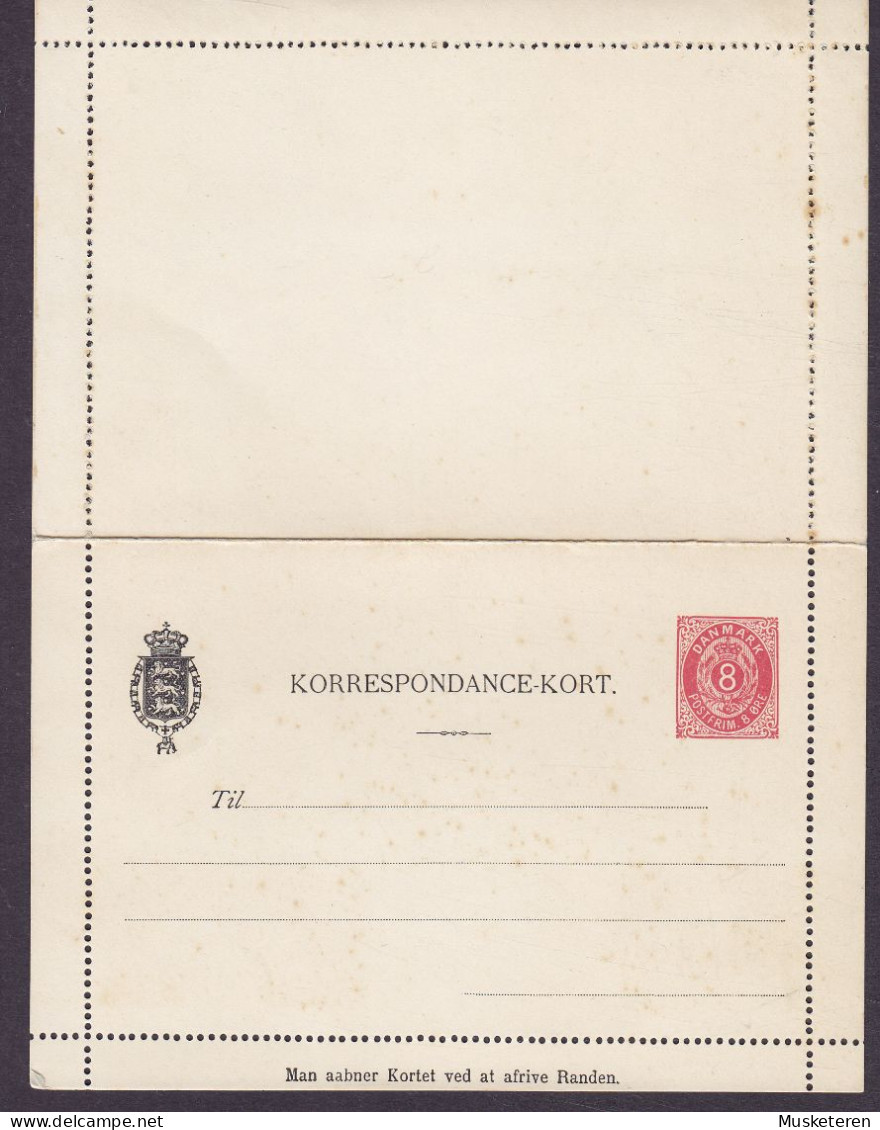 Denmark Postal Stationery Ganzsache Entier Korrespondancekort KK 8a, 8 Ø Perf. 10 3/4 Unused (2 Scans) - Entiers Postaux