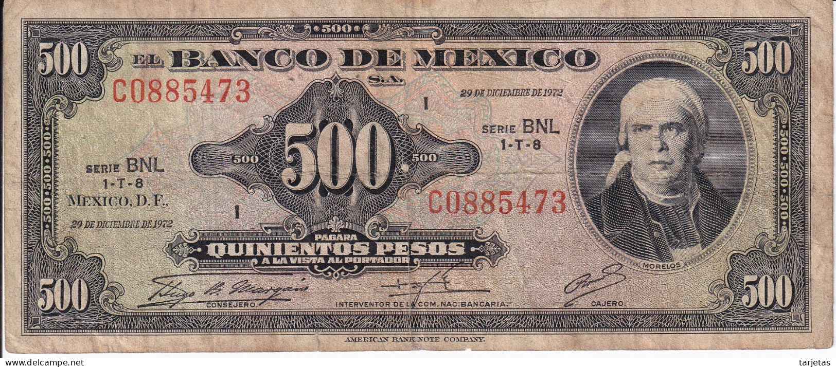 BILLETE DE MEXICO DE 500 PESOS DEL 29 DE DICIEMBRE DE 1972 DIFERENTES FIRMAS (BANKNOTE) - Mexique