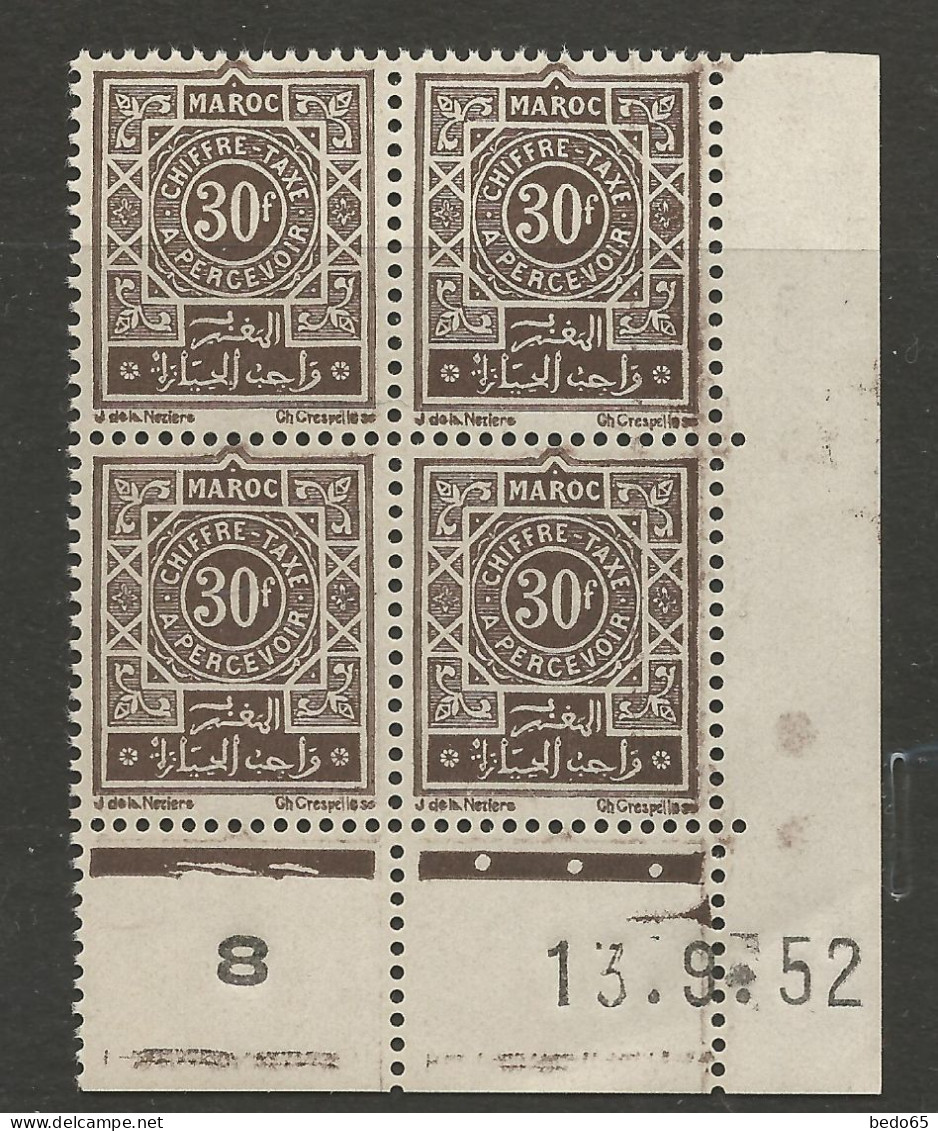 MAROC TAXE N° 56 Coin Daté 13/9/52 NEUF** SANS CHARNIERE  / Hingeless  / MNH - Timbres-taxe