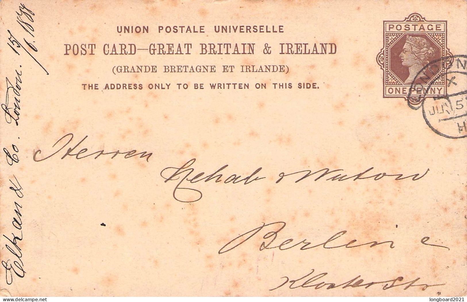 GREAT BRITAIN - POSTCARD ONE PENNY 1888 LONDON - BERLIN/DE / 5099 - Lettres & Documents