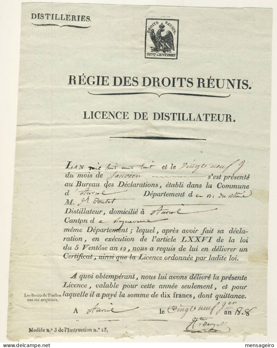 (C11) LICENCE DE DISTILLATEUR - AURIOL - 1808 - Invoices